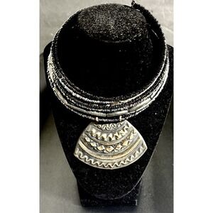 HandMade Chocker Forged Pendant Multicolored Beads Greek Goddess Boho Indie Vtg